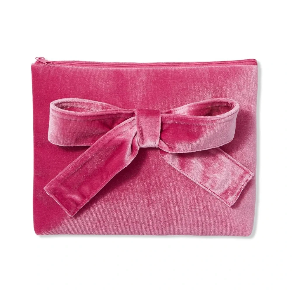 Ulta Plush Pink Bow Makeup Bag Velvet